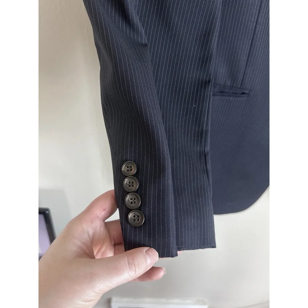 Lauren‎ Ralph Lauren 100% Wool Jacket Mens 48R Navy Pinstripe Blazer Sport Coat